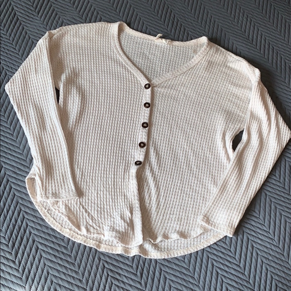 Cream waffle knit Button Down Henley shirt/cardigan